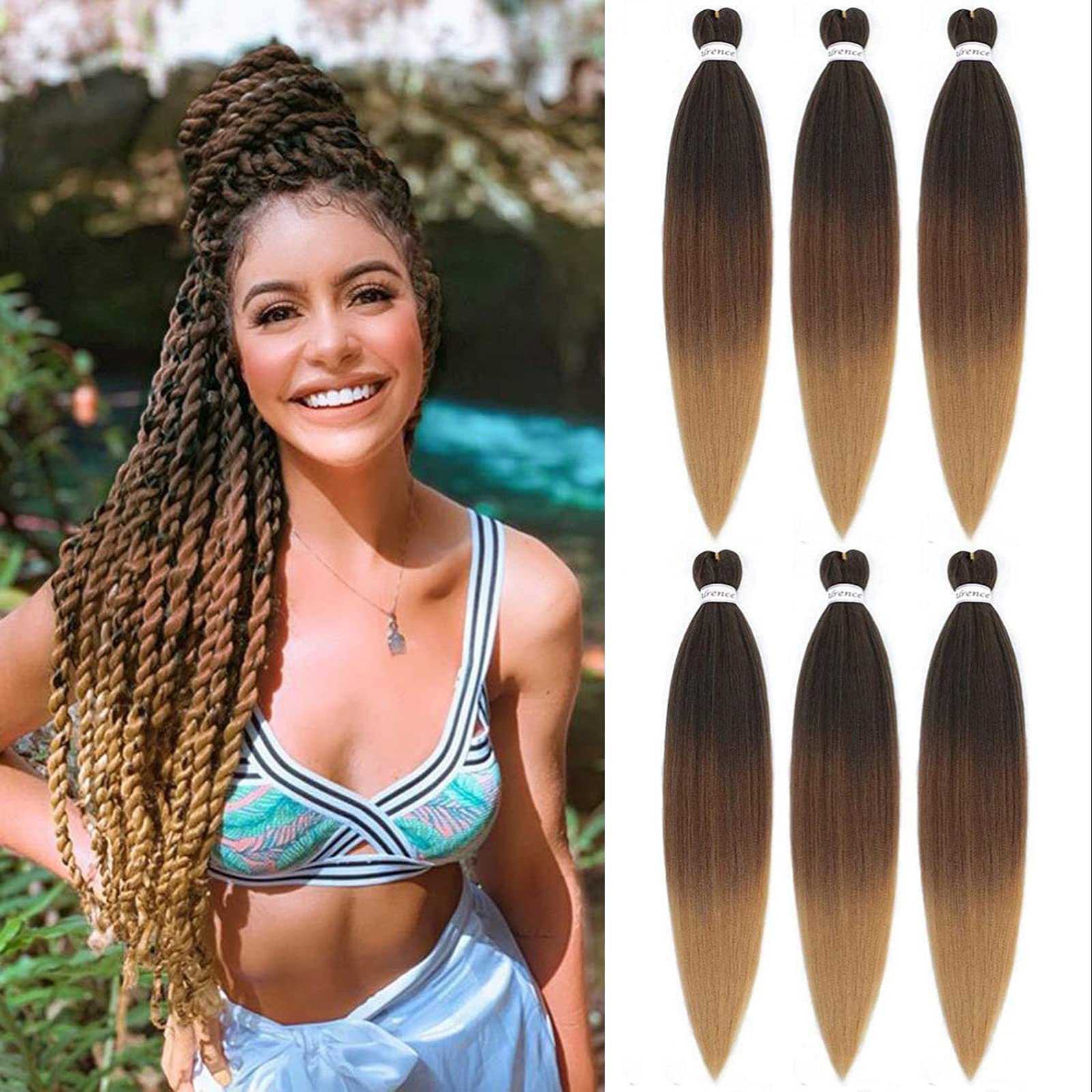 DT CHERYL Pre Stretched Braiding Hair, 6 Pack Braided Hair extension 26 inches Synthetic EZ Braid Hot Water Styling Braid Yaki Texture Pre-stretched Hair for Braiding Braids 1B/30/27