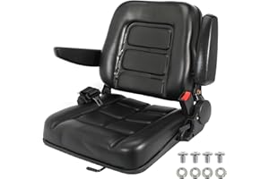 LETUSIC Fold Down Tractor Seat, Forklift Seat with Adjustable Angle Back Armrest, Armrest And Safety Belt,for Tractor, Excavator Skid Loader Backhoe Dozer Telehandler