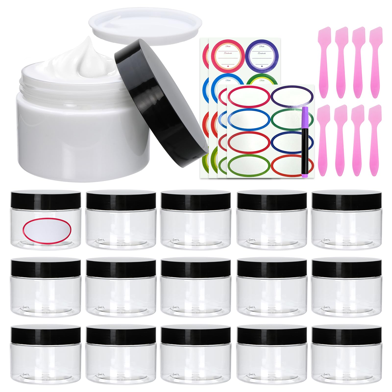 Photo 1 of 16 Pack 4oz Plastic Containers with Lids, Jars with Lids, Great for storing,lip balms, creams, ointments, cosmetics, samples