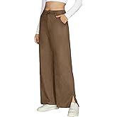 Ladyful Faux Suede Wide Leg Pants for Women Stretchy High Waisted Casual Side Split Leather Pant Trouser