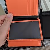 Portafoglio Uomo Slim In Vera Pelle - Blocco RFID, 10 Portacarte, Tasca Monete, Nero Con Interno Arancione