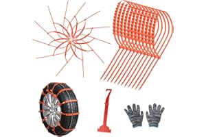 OZIRAL 12 Pcs Snow Tire Chains - Portable Plastic Non-Slip Anti-Skid Traction Cables for Winter Driving/Fits Most Cars, SUV & Trucks/Emergency Use/Easy to Install & Adjustable (Orange)