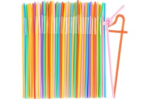 MAQIHAN 100 PCS Colored Flexible Plastic Straws - Straws Disposable Plastic Long Bendy straws Disposable Drinking Straws for 