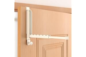 CHAUNCEY HOME Folding Clothes Drying Rack, Fits 1 3/4" Doors, Super Heavy Duty Aluminum Alloy Wreath Garland Hook Over The Door Hanger with Retractable Rod, Foldable Portable Towel Rack, Ivory White