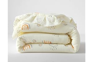 CLoucl 100% Cotton Muslin Crib Comforter/Quilt,Ultra Soft Cozy Reversible Baby Blanket,All Season Toddler Blankets for Boys and Girls, Machine Washable,41"x48"