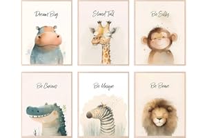 BigWig Prints Safari Nursery Wall Decor - Boys' Room Decor, Baby Animals, Inspirational Jungle Posters - Unframed Set of 6 (8