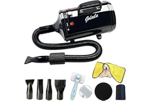 GOLADA Professional Pet Grooming Dryer, High Velocity Dog Hair Dryer with Heater, Stepless Adjustable Speed Dog Hair Dryer (Black)