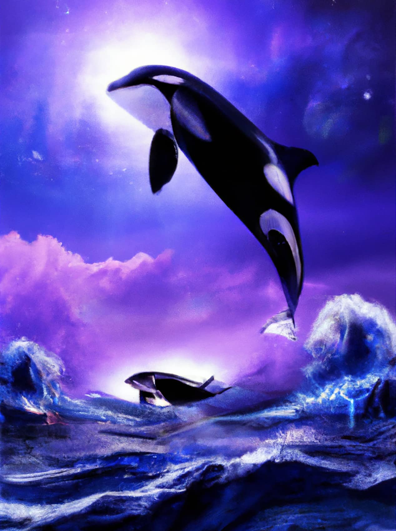 Reofrey 5D Diamond Painting Kit Moon Whale Starry Sky Mountain Full Drill, Paint with Diamonds Art Rhinestone Embroidery Cross Stitch Craft Decor (30x40 cm/ 12x16 inch)