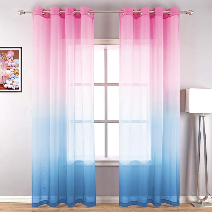 KOUFALL Pink and Blue Curtains for Girls Bedroom Set of 2 Panels