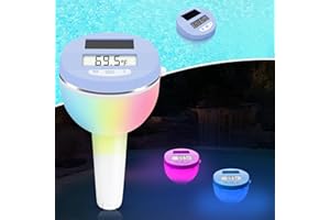 Pircaath Digital Pool Thermometer Floating Easy Read, Solar Pool Thermometer with Dynamic RGB Lights & Large LCD Backlit Display, IP68 Waterproof Swimming Temperature Gauge for Hot Tub, Spa - Violet