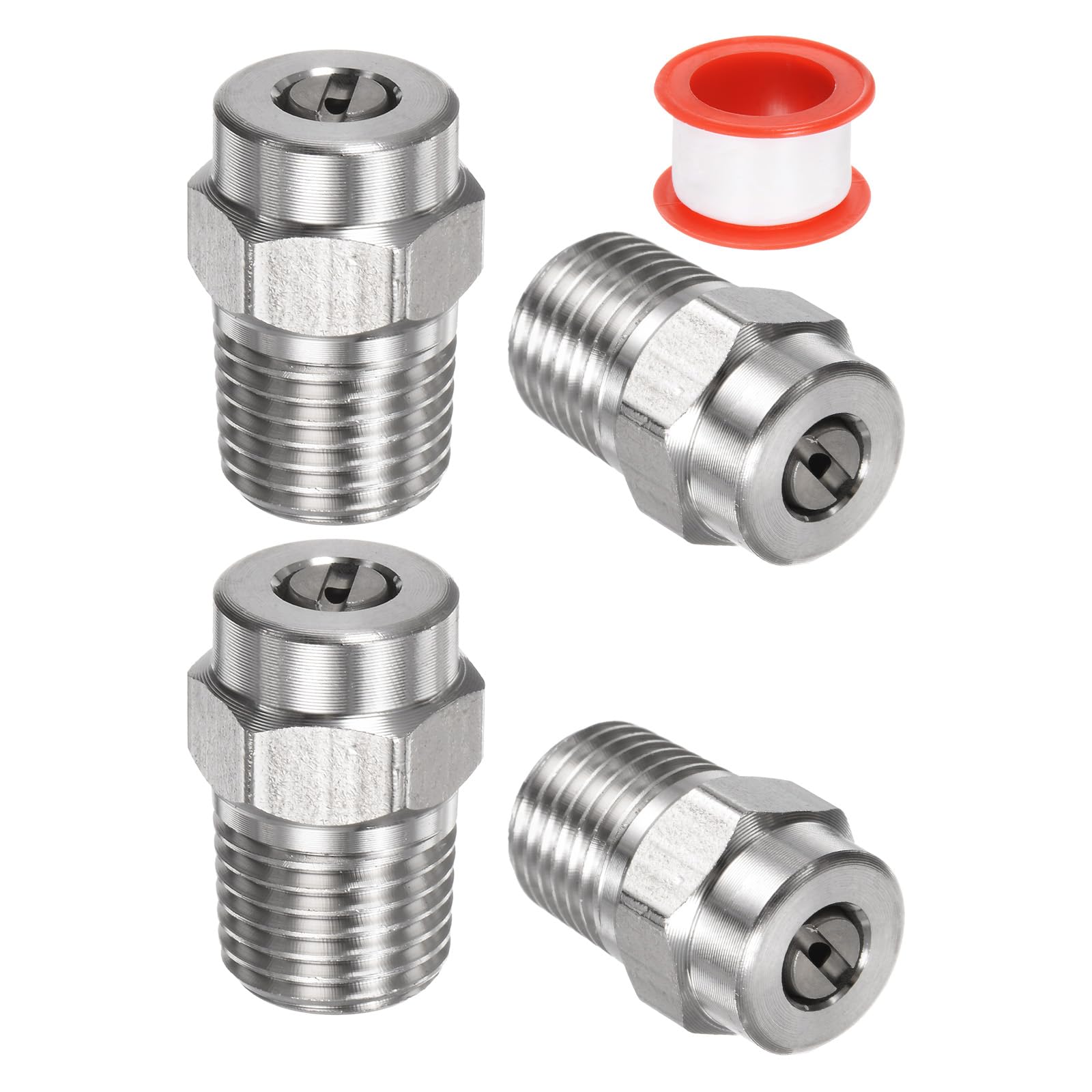 M METERXITY 4 Pack Surface Clean Tips - 25 Degree 1/4" NPT Male #25060 Pressure Washer Nozzles Cleaner Nozzle Replacement, Stainless Steel with Sealing Tape for Water Guns (1.514mm Orifice)