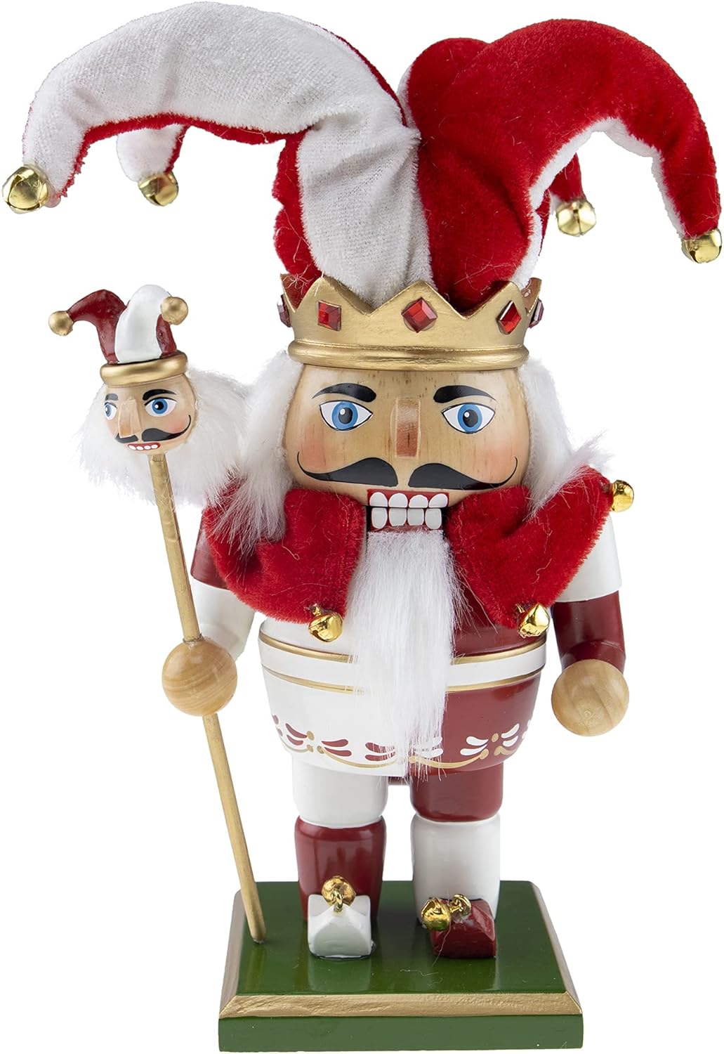 Nutcrackers - Clever Creations Red and White Jester 7 Inch Chubby Wooden Nutcracker, Festive Christmas Décor for Shelves and Tables