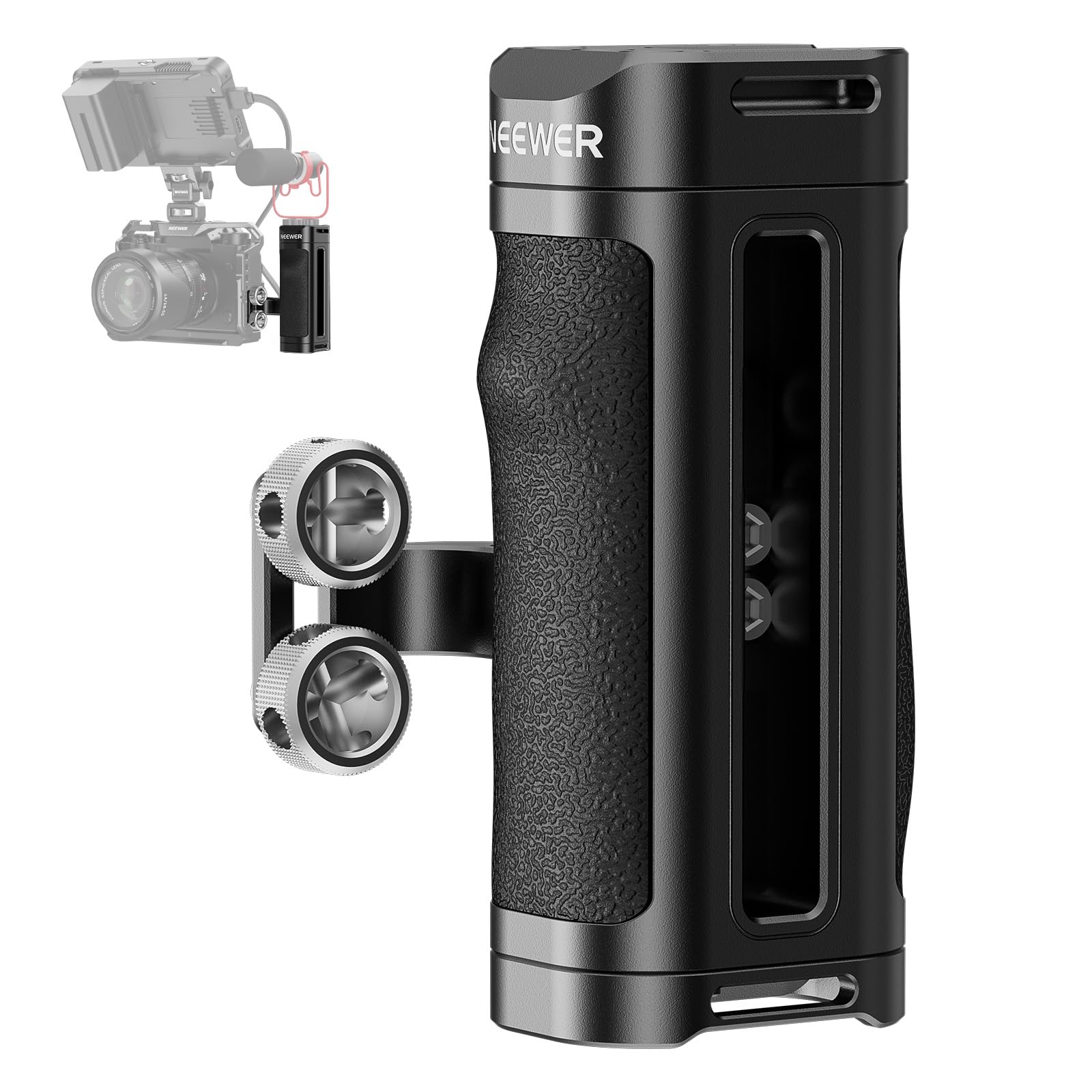 NEEWER Lightweight Side Grip, Camera Cage Handle with Silicone Profiled Handle, 1/4" Double Screw, 1/4" Thread, Cold Shoe, Vertical Adjustment, Compatible with SmallRig NEEWER Cage, CA067H — image 1