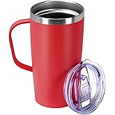 Trwcrt 19oz Insulated Coffee Mug with Handle, Double Wall Vacuum Stainless Steel Travel Coffee Tumbler, Red