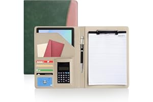 MSJGA Padfolio Portfolio Organizer Binder, PU Leather Interview Resume Folder, Conference Document Organizer with Business Card Holder, Letter/A4 Size Notebook Clipboard, Work Folio for Women (Green)