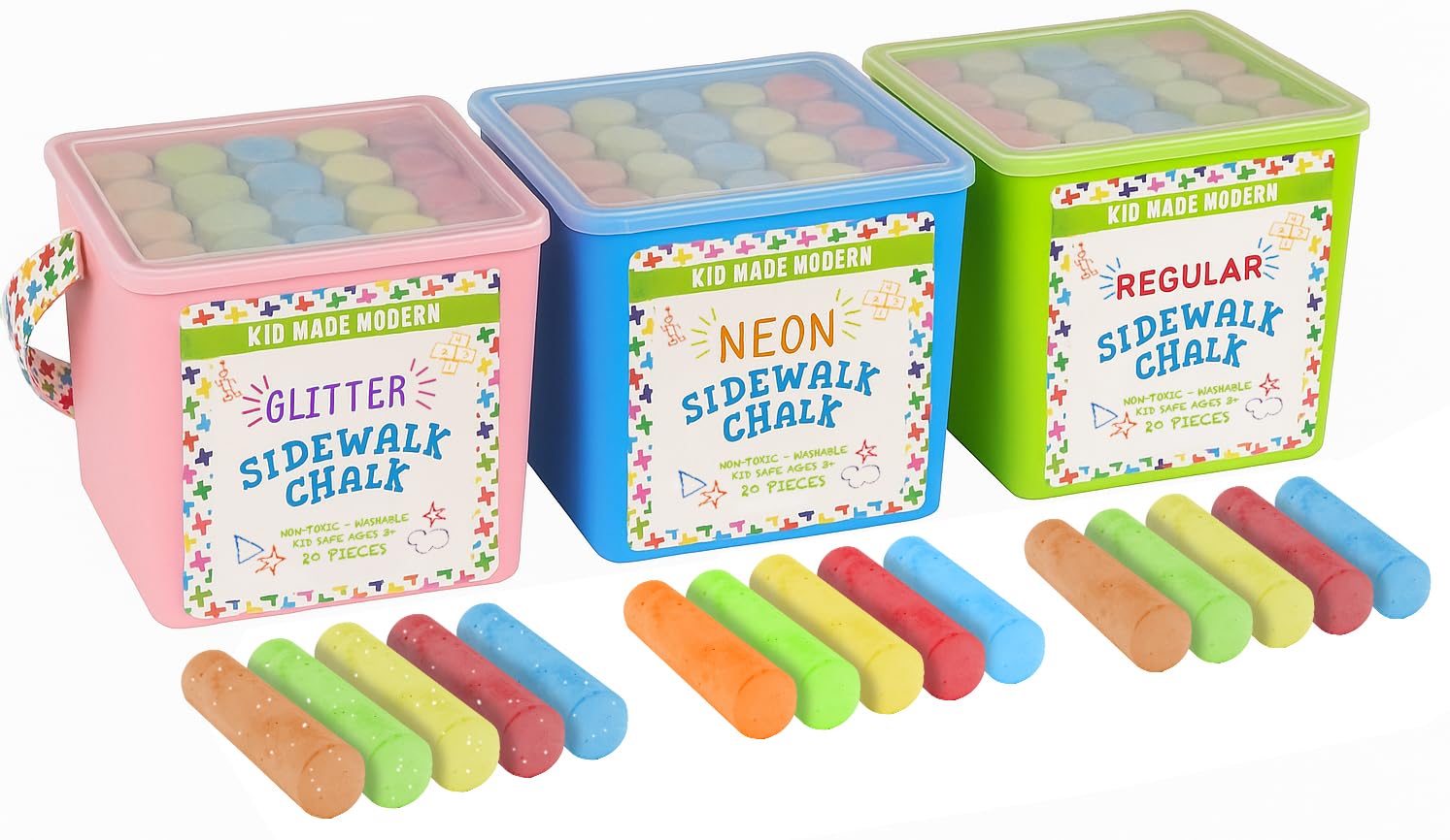 Kid Made Modern 60 count Variety Pack of Sidewalk Chalk 3 packs of 20 count Sidewalk Chalk