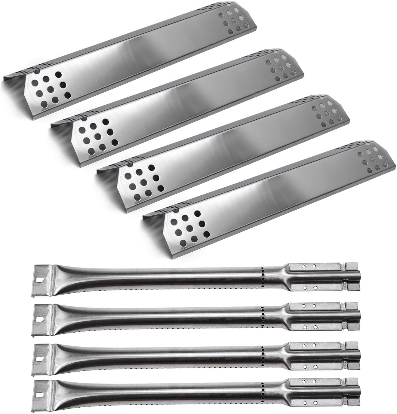 Hongso Heat Plate Shield and Burners Tube Kit Replacement Gas Grill Parts for Master Forge 1010037, 1010048 Models, Set of 4 (SPZ371-SBF781)