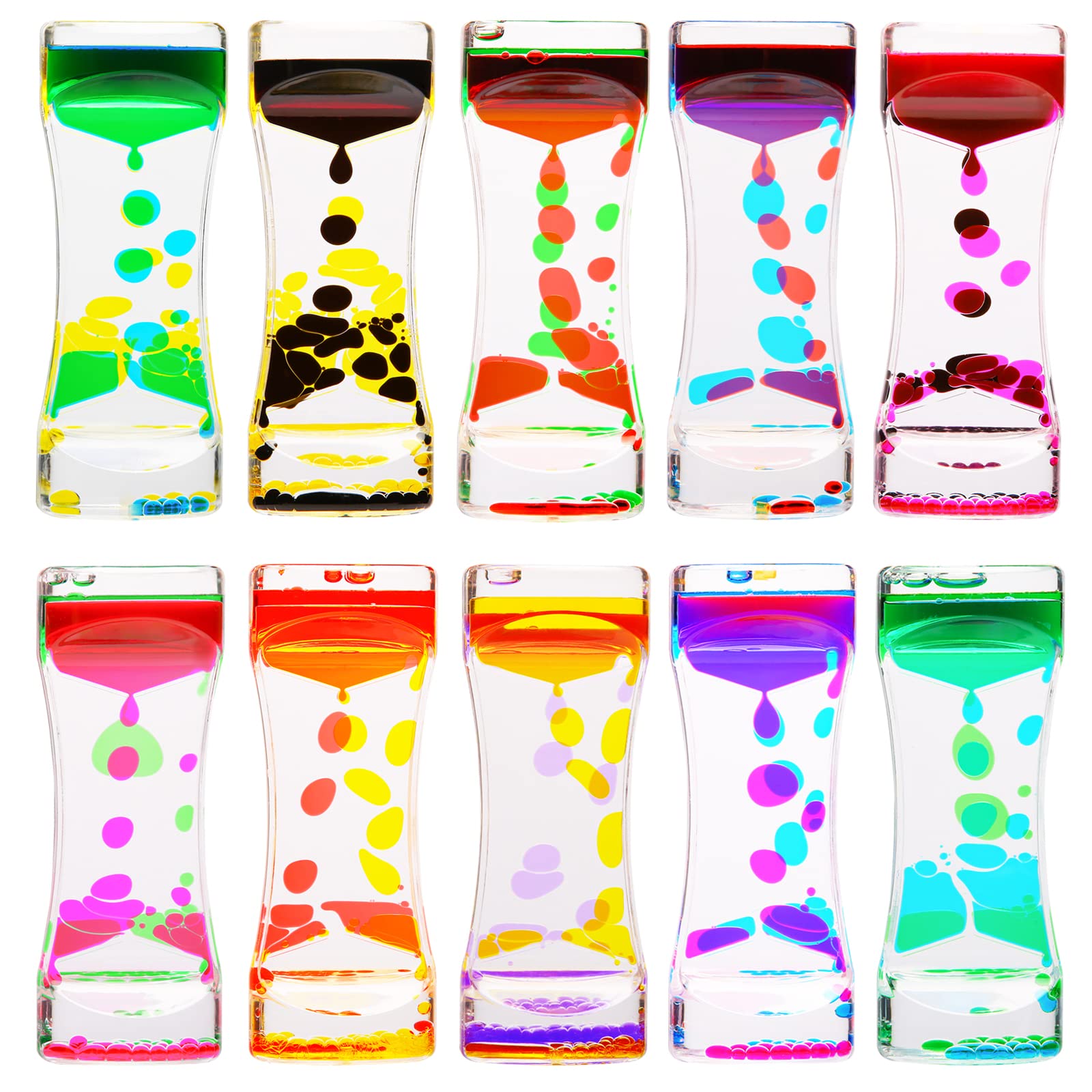 Photo 1 of CAILINK Liquid Motion Bubbler Timer,10 Pack Liquid Bubbler Relaxing Motion Timer Fidget Calming Toys,Sensory Play for Adults and Kid Stress Management,Colorful Hourglass Desk Decor