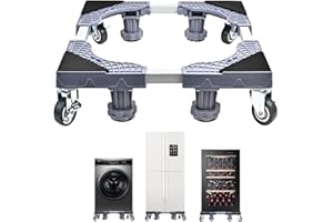 MSJGA Heavy Duty All Stainless Steel Mobile Mini Fridge Stand with 4 Lockable Wheels 16“-24.5” Adjustable Furniture Mover Mobile Roller Base for Washing Machine, Dryer, Refrigerator, Laundry Pedestal