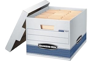 Bankers Box 4 Pack STOR/FILE Medium-Duty File Storage Boxes, FastFold, Lift-Off Lid, Letter/Legal, White/Blue
