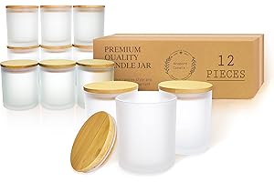 AROPARC 12 Pack Glass Candle Jars for Making Candles, 10 OZ Empty Candle Tins with Bamboo Lids, Bulk Clean Candle Containers Wholesale Candle Glass - Dishwasher Safe, Frosted