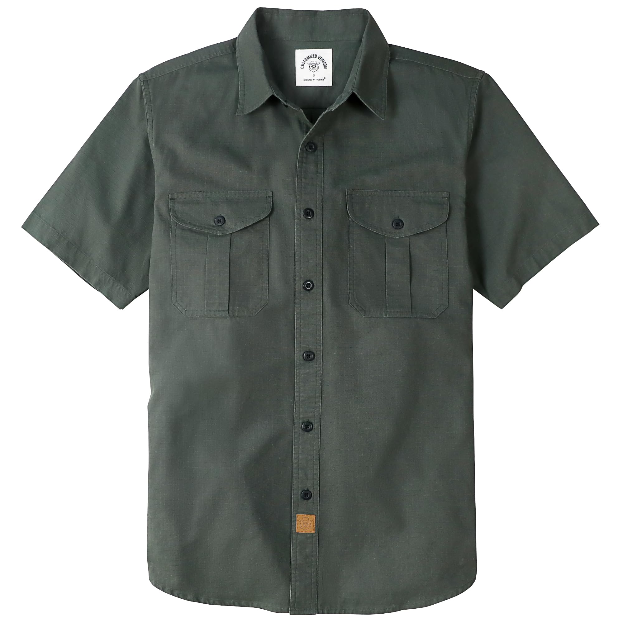Photo 1 of Dubinik® Mens Short Sleeve Button Down Shirts Two Pocket Vintage Mens Work Shirt Cotton Mens Shirts Casual with Stretch Army Green