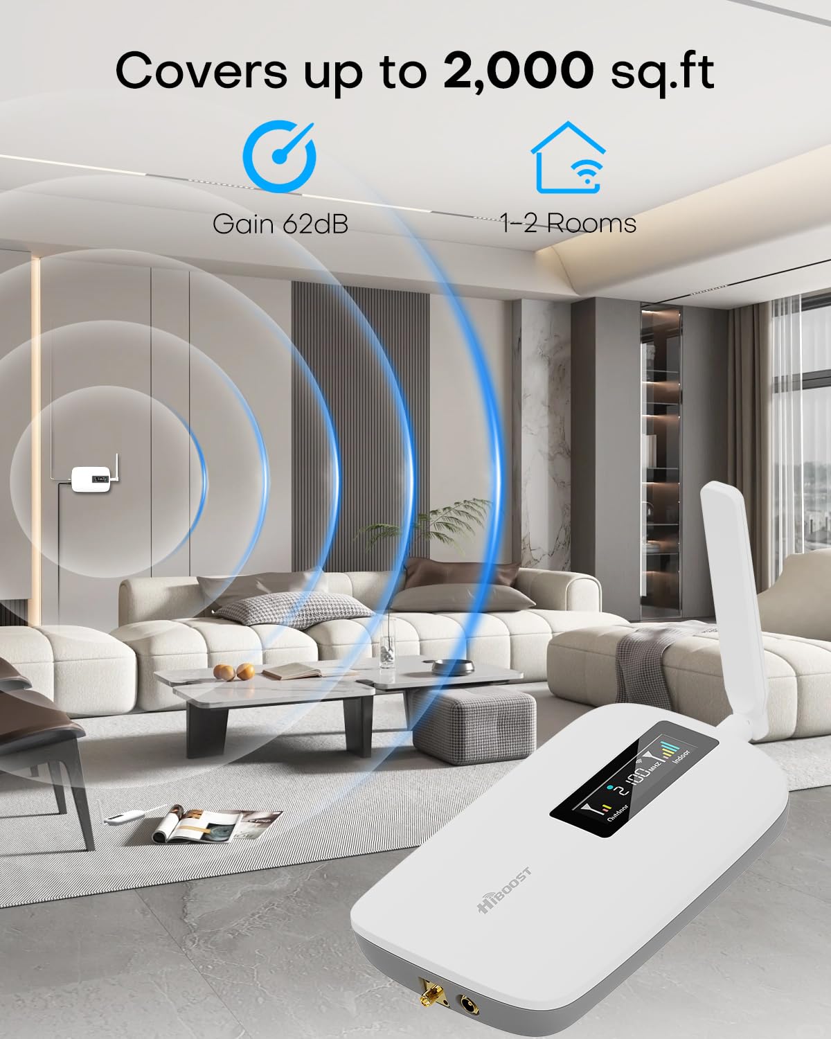 Cell Phone Booster for Home Office | Boosts 5G & 4G LTE | Cell Phone Signal Booster for All U.S. Carriers-Verizon, AT&T, T-Mobile & More | for Band 12/17,13,5,25/2,4 | HD Display | App | FCC Approved