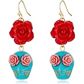 Halloween Earrings for Women Red Flower Little Ghost Studs Earring Skull Rose Drop Earrings Pumpkin Witch Hat Stud Spooky & Fun Holiday Jewelry
