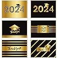 WAVEJOE 2024 Graduation Thank You Cards, 24 Pack Gold Foil Holographic Metallic Cards with Envelopes for Graduates, Graduatio