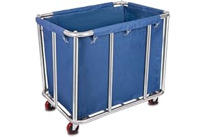 LORQING Laundry Cart Commercial/Home,12 Bushels Heavy Duty Large Stainless Steel Rolling Laundry Basket with Wheels for Hotel School Laundry，for Laundry/Sundries Organizer and Storage,286LBS Load