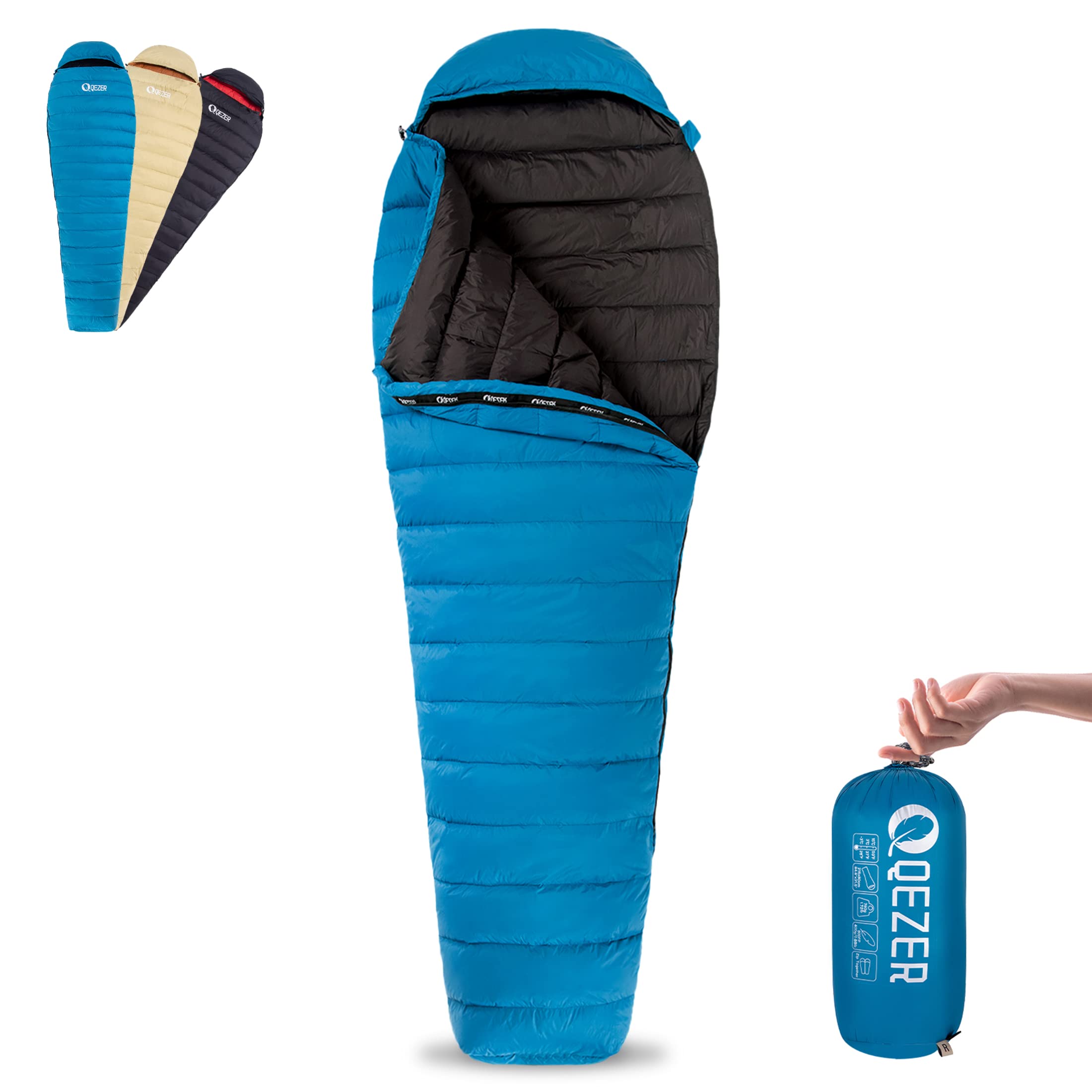 Photo 1 of 1pc  QEZER Ultralight Down Sleeping Bag for Adults 44-62 Degree F with 600 Fill Power, Compact Summer Sleeping Bag for Backpacking, Hiking and Camping