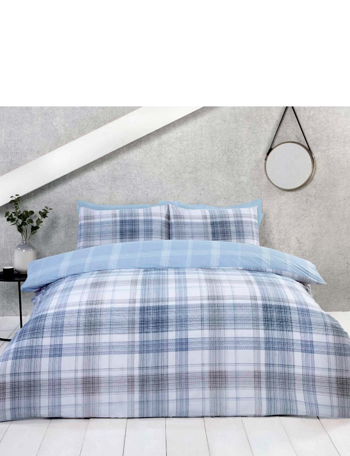 Rapport Home Rapport Jasper Blue Checked Bedding Reversible King Duvet Cover Set
