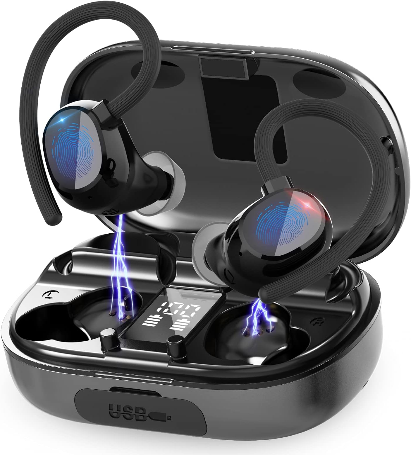 iporachx Wireless Earbuds Headphones, Bluetooth 5.0 True Wireless Earphones with Mic, Hi-Fi Stereo, Deep Bass, 100H Playtime, Touch Control, IP7 Waterproof, Sports Headphones for Running, Gym, Workout