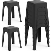 TURSTIN 6 Pieces Black Classroom Stools with Leather Pad Seats 18 Inch Colorful Plastic Stools Portable Backless Bar Chairs Flexible Seating Decorative Stool for Classroom Office Home School