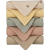 Kjuti Baby Burp Cloths 10x10 | 6-Pack Organic Muslin Cotton, 4-Layer Absorbent Washcloths | Ultra-Soft, Quick-Dry Newborn Essentials