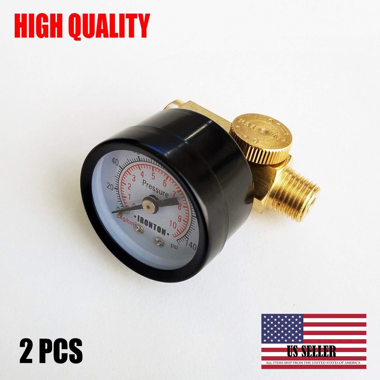 2 Pcs 1/4" In Line Air Regulator w/Pressure Gauge HVLP Paint Gun Tool Control BRASS