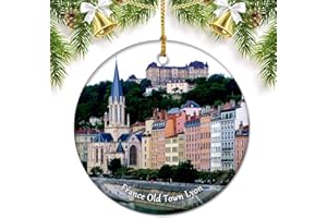 UMSUFA France Old Town Lyon Christmas Ornaments for Tree Ceramic Pendant Double Sided Ornament Decor Xmas Gifts Porcelain Travel Souvenirs