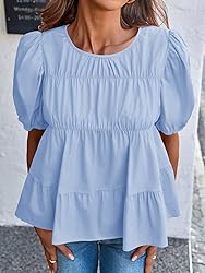 Tankaneo Womens Puff Sleeve Peplum Babydoll Tops