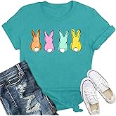 IFQ Easter Bunny Shirts for Women Happy Easter T-Shirt Cute Leopard Rabbit Face Tshirt