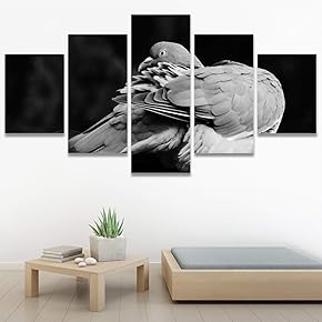 SIGNWIN 5 Panel Canvas Wall Art Duotone Bird...