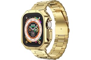 MRYUESG Compatible with Apple Watch Ultra 3/2/1 Band and Case, Stainless Steel Metal Chain with TPU Cover, Smart-Watch Link Bracelet Strap for men, Wrist-Band for i-Watch Ultra, 49mm, Gold