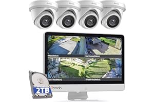 PANOOB Wired Security Camera System with Monitor Screen, 8 Channel 8MP H.265 UHD NVR with 2TB HDD, 4Pcs IR Dome Wired 5MP PoE IP Camera IP67, Smart AI Human Detection, PD93AM04-5M