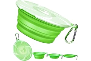 TSXUREPAW Collapsible Dog Bowl - Travel Dog Bowls with Lids & Carabiners, Portable Pet Bowls Silicone Feeding Watering Bowls Dish for Dogs Cats, 450ml/15oz Collapsable Doggy Bowl for Hiking Camping (Green)