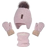Kids Winter Hat Gloves Scarf Set for 2-14 Years Old Warm Fleece Lining