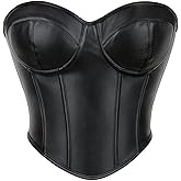 SHYMMUO Women Black Corset Tops Satin Summer Going Out Strapless Bustier Crop Top for Party,Gothic,Halloween Costumes
