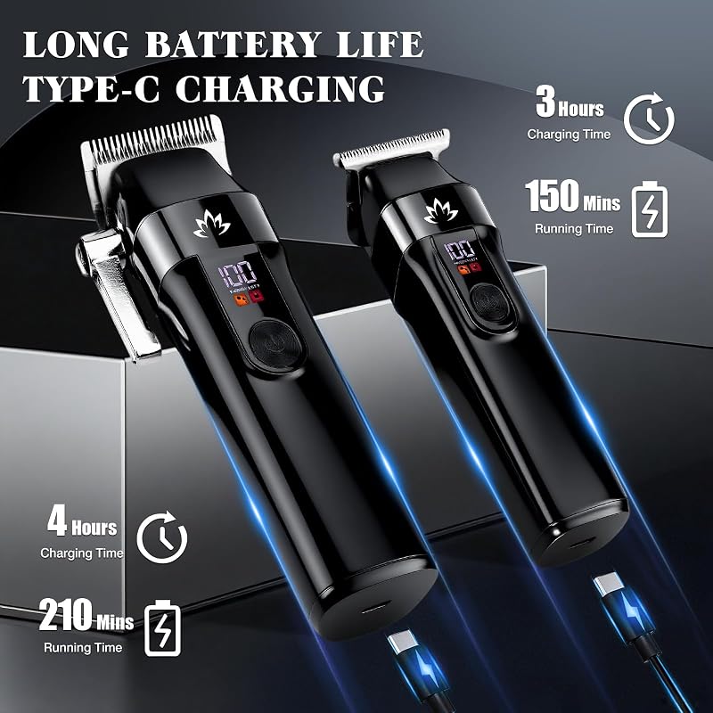 Tagliacapelli da uomo senza fili Trimmer per barba professionale con lama a T trimmer ricaricabile USB Kit per la toelettatura dei capelli Set di tagliacapelli da barbiere Display a LED