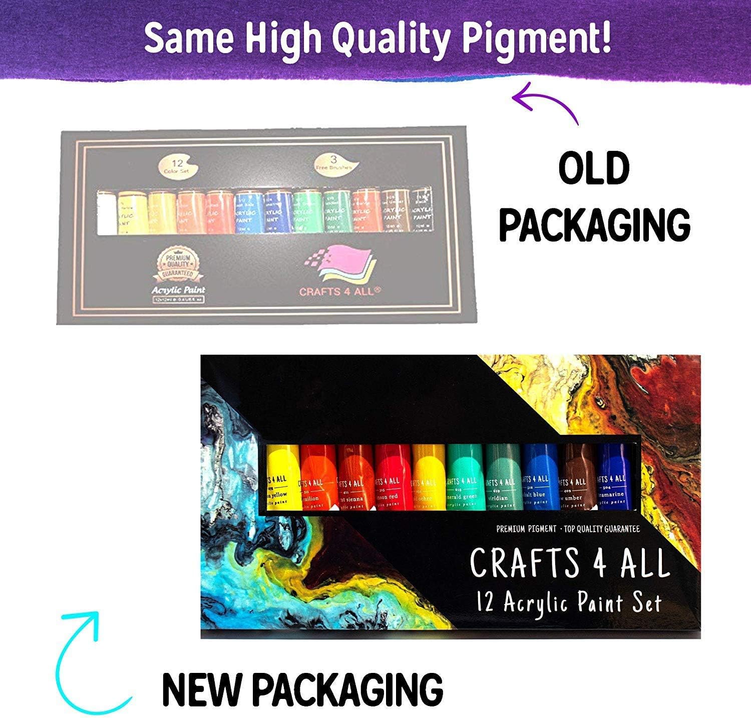 Crafts 4 All Acrylic Paint Set - 12 -Pack Painting Supplies for Canvas, Wood, Ceramic, Fabric - Non-Toxic, Acrylic Paints for Beginners and Professional Artists - Art Supplies