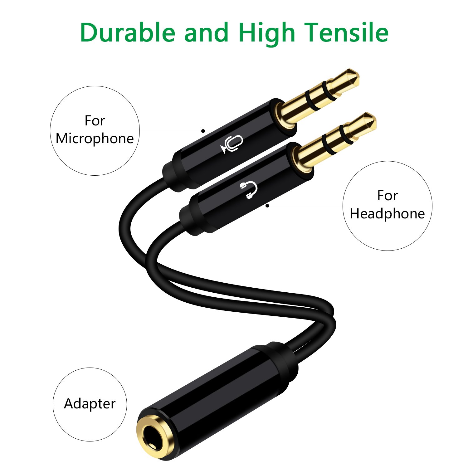 Headphone Microphone cable, Topoint Audio/Mic Splitter, 3.5mm Female to Dual 3.5mm Male Audio/Mic Splitter for Speaker, Headphones, 2 Packs