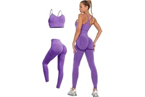 LUBERASU Womens 2 Piece Seamless Workout Sets Butt Lifting Legging with Padded Stretchy Sports Bra Jogging Yoga Gym Outfits