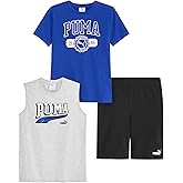 PUMA boys 3 Piece Set, Short Sleeve Cotton Jersey T-shirt and Muscle Tee & Matching Short